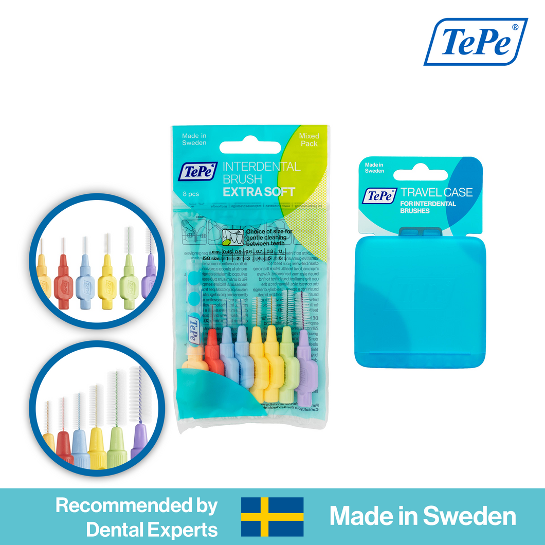 TePe Extra Soft Interdental Brushes Mixed Pack + Case